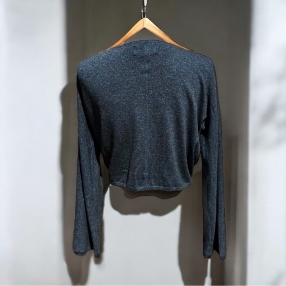 VEDA Blue Metallic Balletcore Dancer Wrap Tie Back Cardigan Size Small - Picture 8 of 13